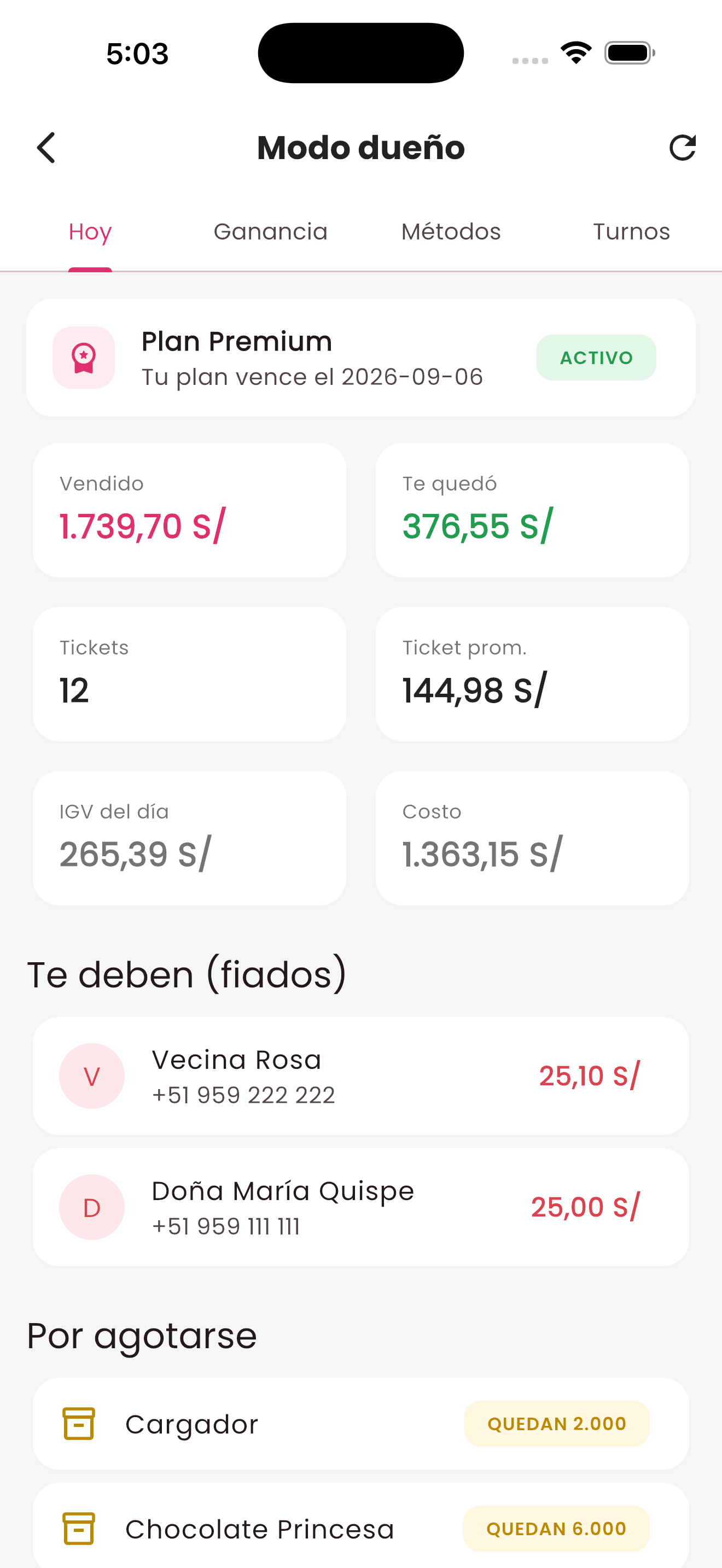 Elki en el celular, modo dueño: vendido hoy, cuánto te quedó y fiados